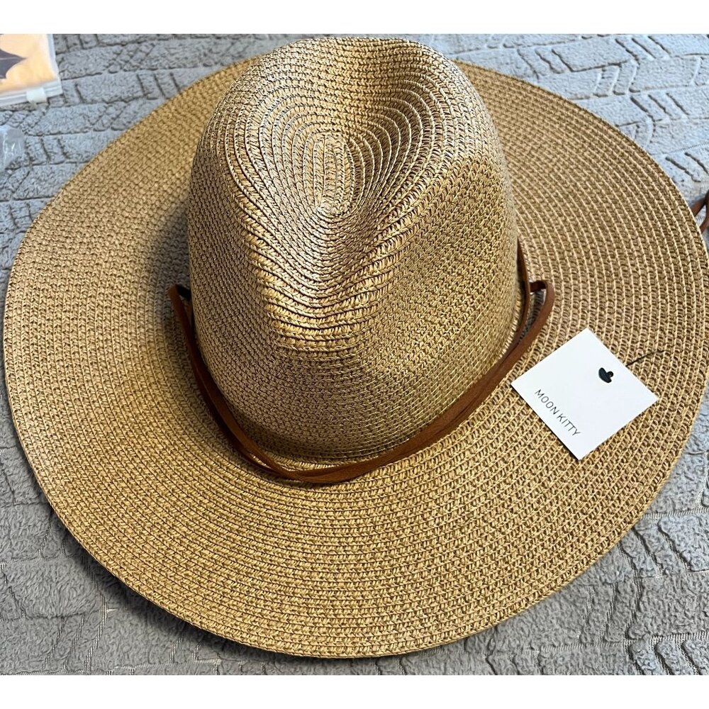 Wide-Brimmed Straw Hat With Adjustable Chin Strap For Sun Protection